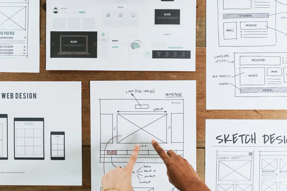 Custom website design wireframes and mockups